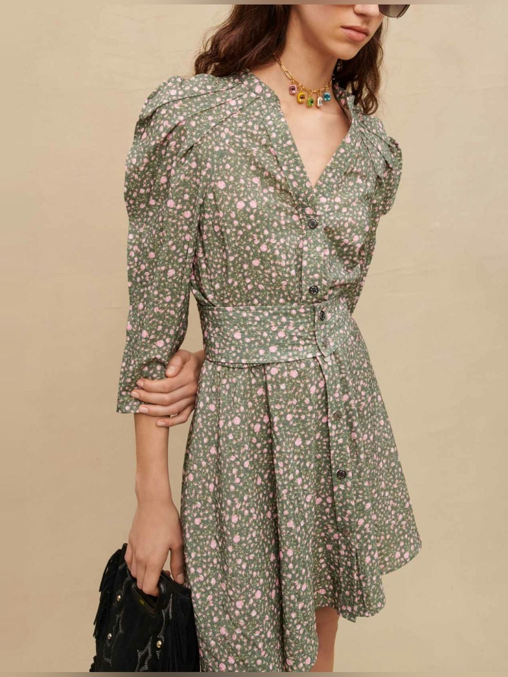 Maje Rakita Floral-Print Puff-Sleeved Mini Dress